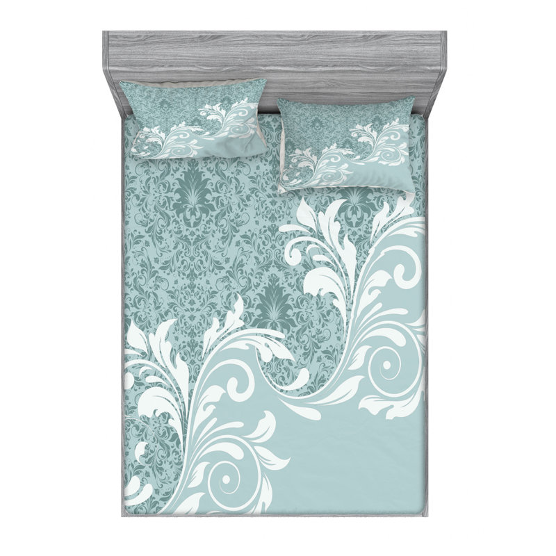 Microfiber Floral Sheet Set, Full/Double Sheet Set with Fitted Sheet, Ivy Leaves Damask