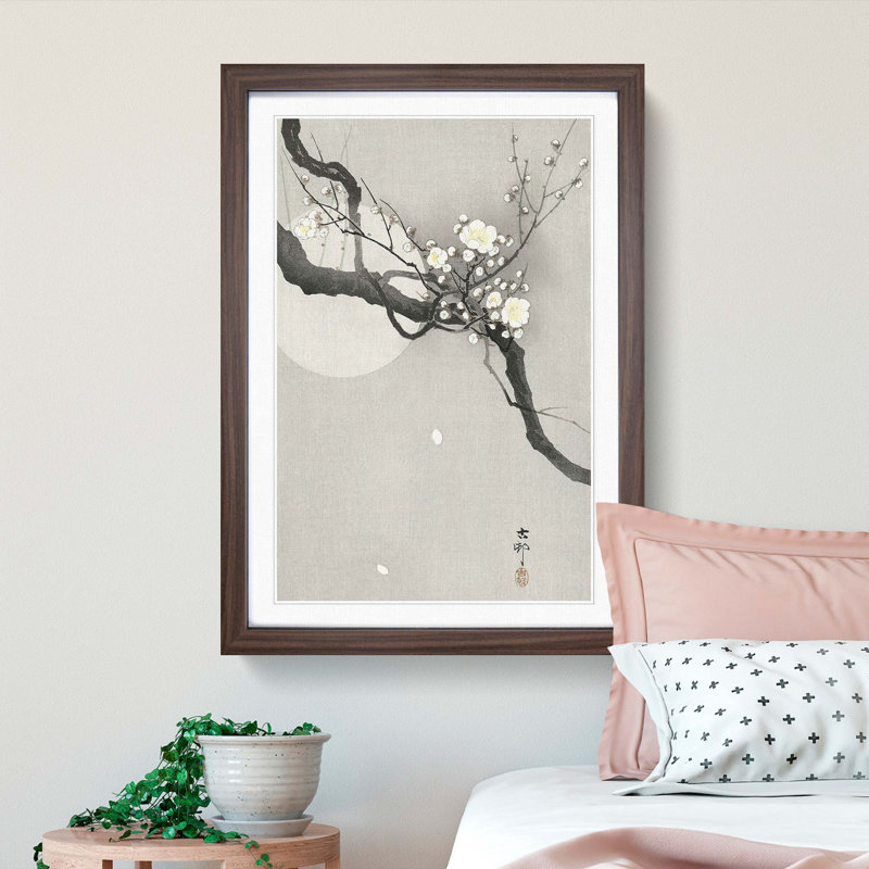 Plum Blossom & Full Moon by Ohara Koson - Framed Print, 36cm H x 27cm W x 2cm D, Walnut Framed