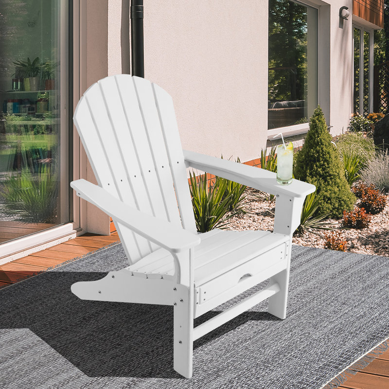 Calaway Outdoor Adirondack Chair With Ottoman, White