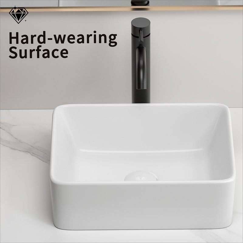 Rectangular Vessel Sink, 16"X12" Small Bowl Bathroom Vessel Sink, White Ceramic Lavatory Above Counter Art Basin Vanity Sink