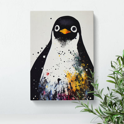 Paint Splash Penguin No.5 - Wrapped Canvas