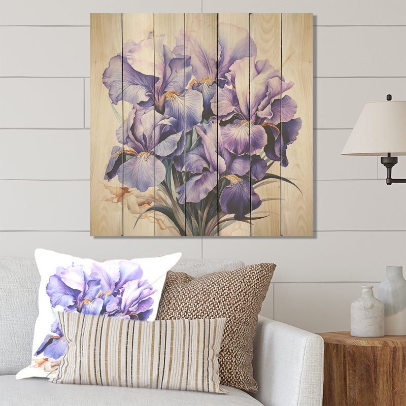 Purple And Pink Iris Grace II - Irises On Wood Print, 15" H x 15" W