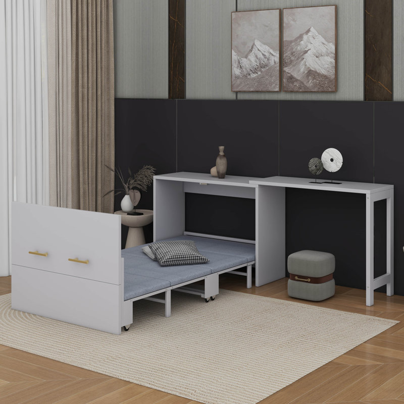 Lit simple escamotable avec bureau Murphy, gris