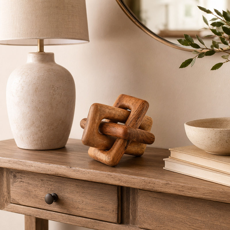 Brown Wood Chain Link Decor 3-Link Rustic Coffee Table Accent