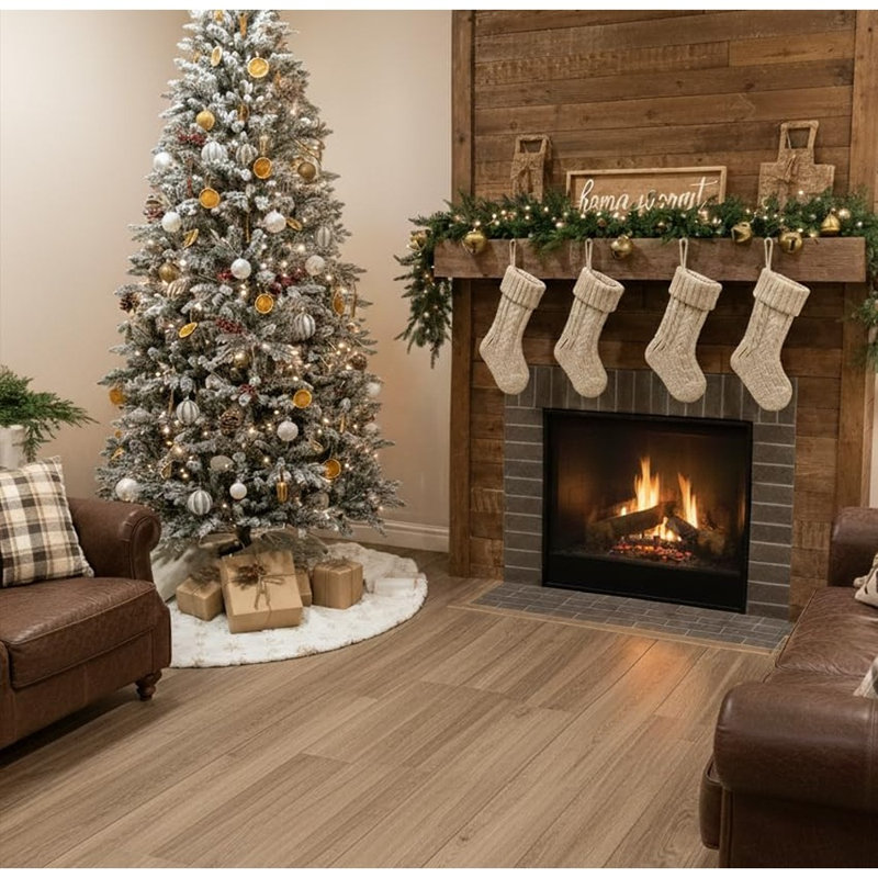 Jupe de sapin de Noël en fausse fourrure à paillettes dorées et flocons de neige – Décoration douce et moelleuse pour la base du sapin.