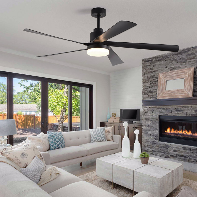 65 Inch Black Ceiling Fan With Light, 5-Blade Dimmable Led Ceiling Fan With Remote Control, Modern Quiet Design For Living Room And Bedroom
