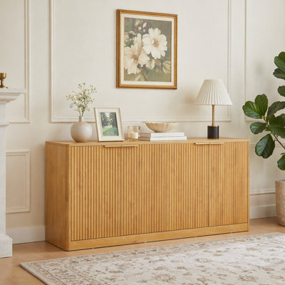 Armoire de rangement incurvée 59 po avec 4 portes, finition naturelle, 59 po L 59,0 po x l 15,7 po x H 27,7 po