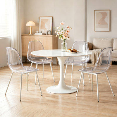 UrbanNest Clear Acrylic Dining Chairs with White Metal Legs