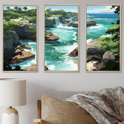 Vue aérienne côtière de l'île, sérénité, art mural tropical côtier