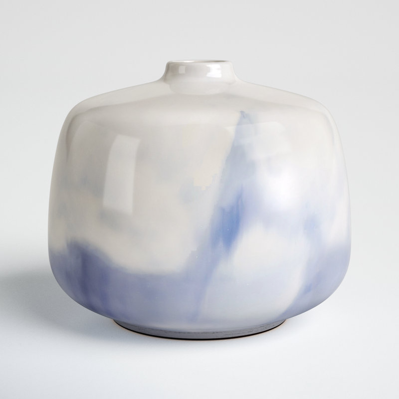 Mattelynn High-Gloss Blue and White Brushstroke Pattern Ceramic Vase Short