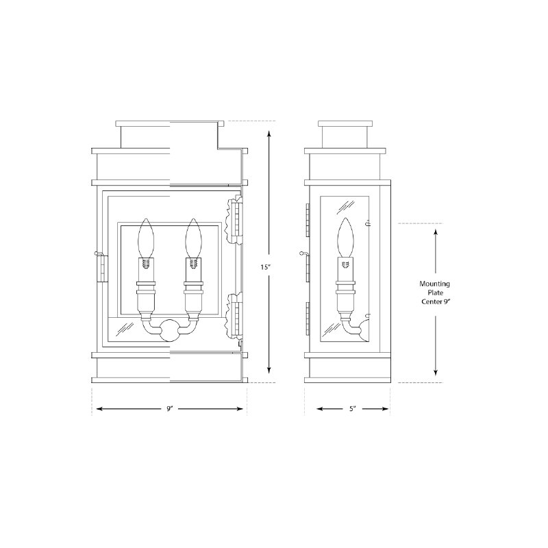 Chapman & Myers Linear Mini Wall Lantern, 15" H x 9" W x 5" D, Bronze