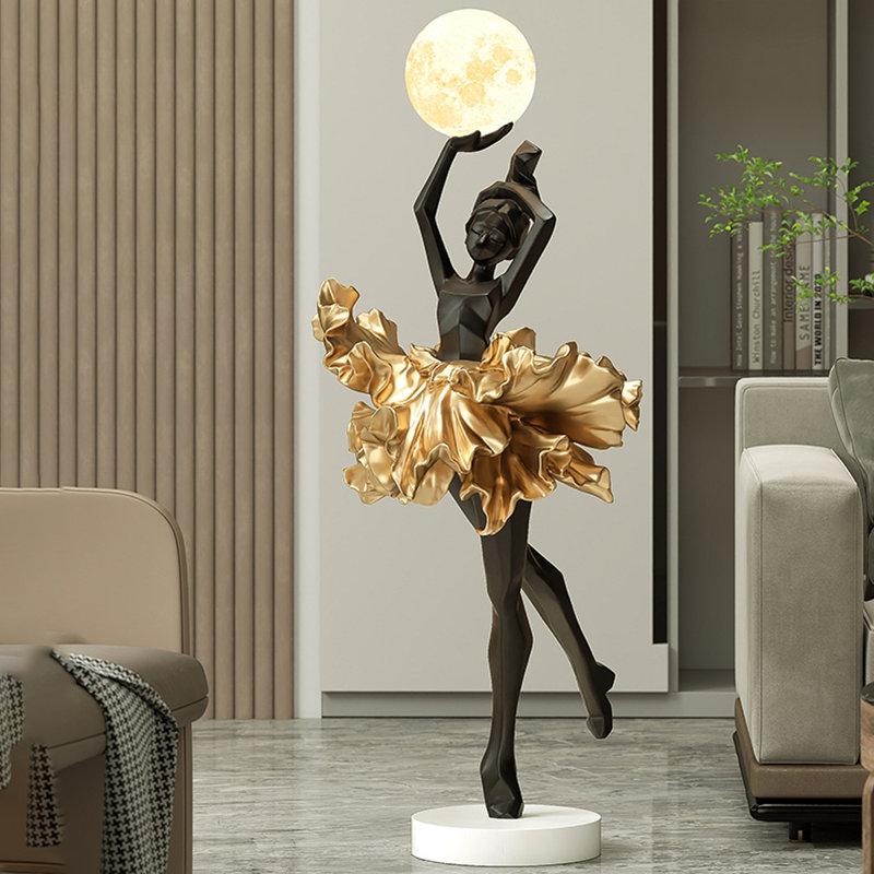 Lampe sur pied à sculpture abstraite Italian, Noir et or