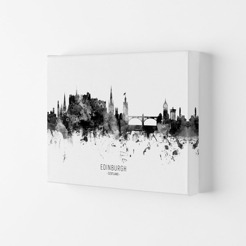 Edinburgh Scotland Skyline Black White City Name by Michael Tompsett - Print, Wrapped Canvas, 29.7cm H x 42cm W x 4cm D