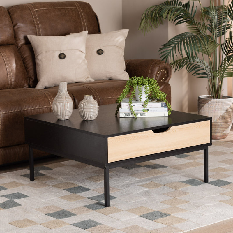 Albia Haben Modern And Contemporary Two-Tone Oak Brown And Black Finished Wood Coffee Table