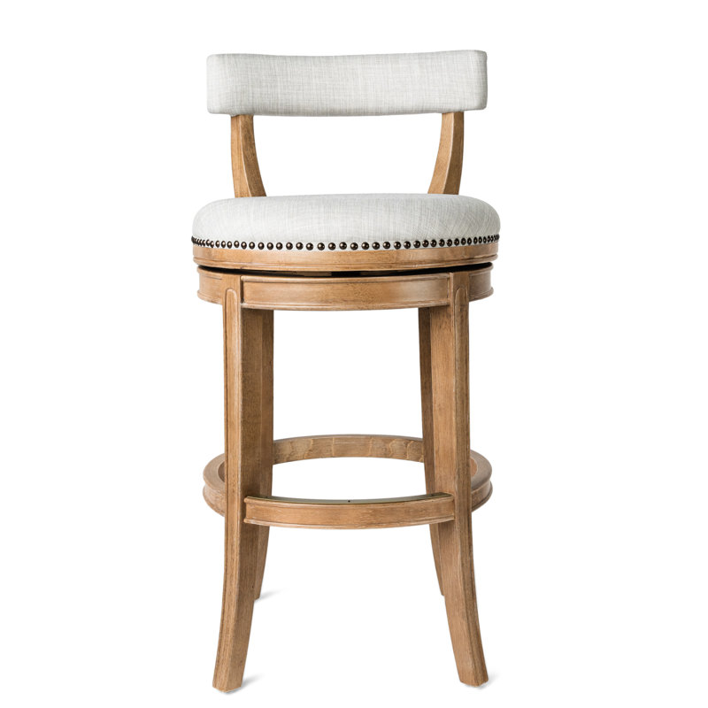 Alexander 31-Inch Weathered Oak Swivel Bar Stool with Upholstered Seat