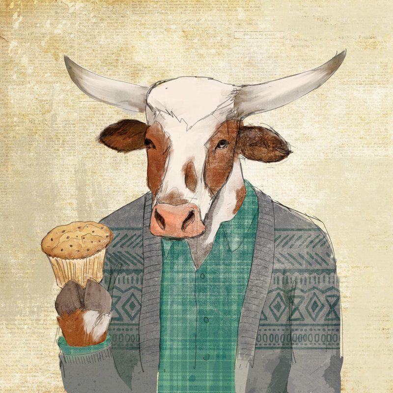 Hipster Cow Muffin - Wrapped Canvas Print, 30cm H x 30cm W x 3.8cm D