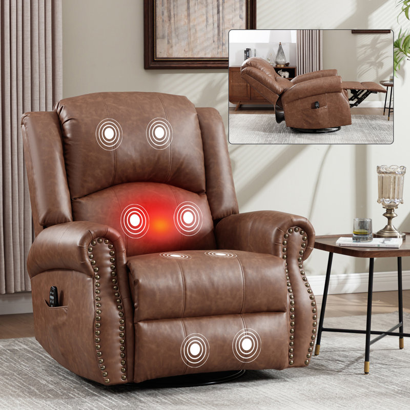 Heat Massage Manual Recliner Chair With Rocker And Swivel In Fabric For Living Room, Yellow Brown