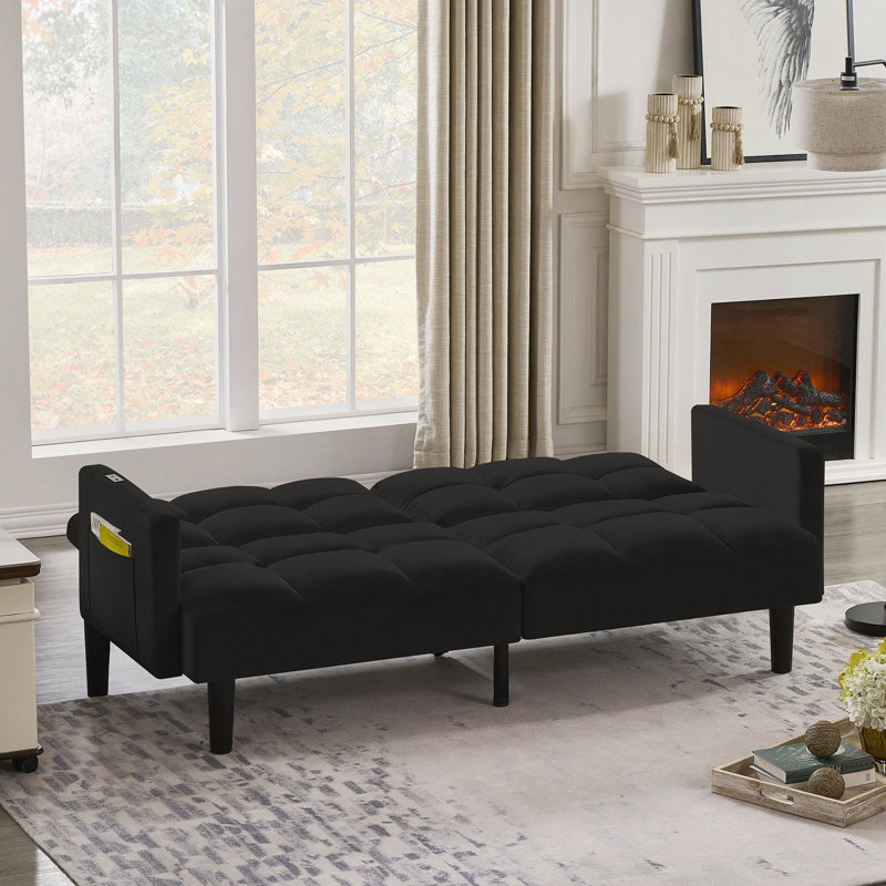Velvet Futon Couch, Noir