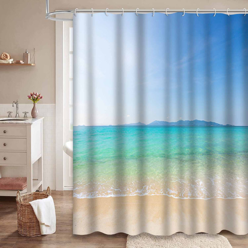 Plage, scène de mer tropicale, fond de soleil et sable avec 12 crochets, L 72 po x l 84 po