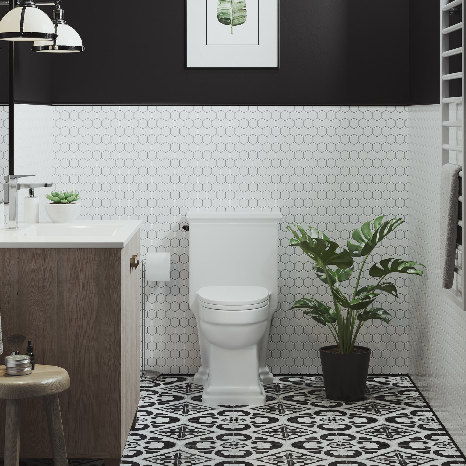 Voltaire 1-Piece Dual-Flush Toilet, Glossy White, Left