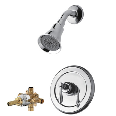 Garniture de douche Nita Contour seulement: pomme de douche ronde de 3,25 po, ensemble de poignées simples et soupape brute incluse - chrome poli
