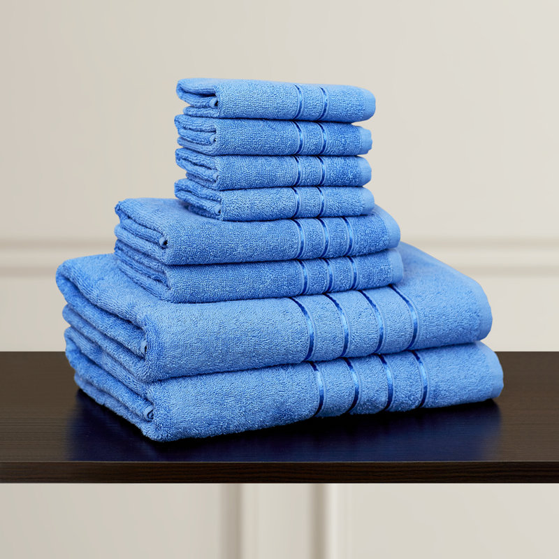 8-Piece 100% Cotton Bath Towel Set - with 4 Washcloths, 2 Hand Towels, and 2 Bath Towels for Home, Blue