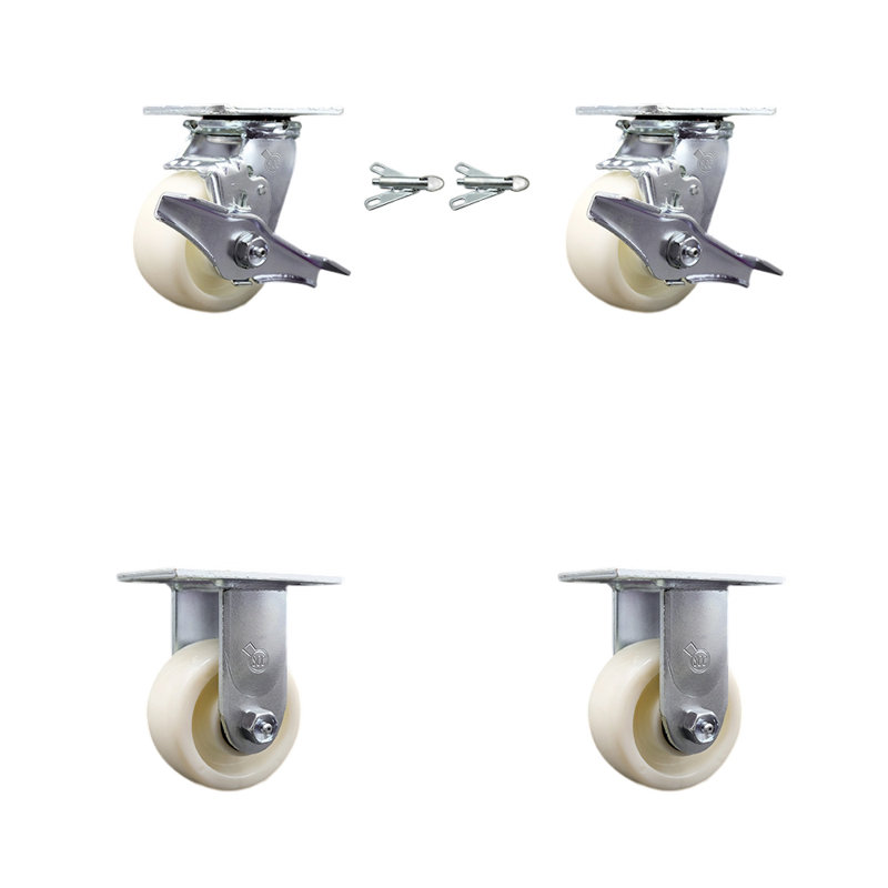 4 Piece Nylon Caster Set with 2 Brakes/Swivel Lock