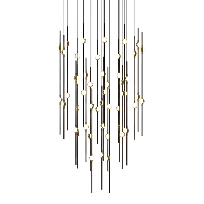 Constellation - Aries 25" Round LED Pendant - Satin Nickel Fixture - Clear Faceted Acrylic Shade - 3000K - 120" Cable