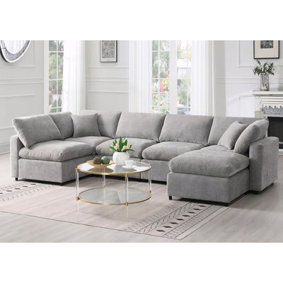 130" Modular Chenille Sectional Sofa Cloud Couches, Convertible Oversized Sectional Sleeper Sofa Bed by Latitude Run 130" Modular Chenille Sectional Sofa Cloud Couches, Convertible Oversized Sectional Sleeper Sofa Bed by Latitude Run