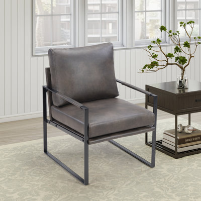 Fauteuil d'appoint en cuir végétalien vintage avec dossier amovible de 24,6 po de largeur Achilina