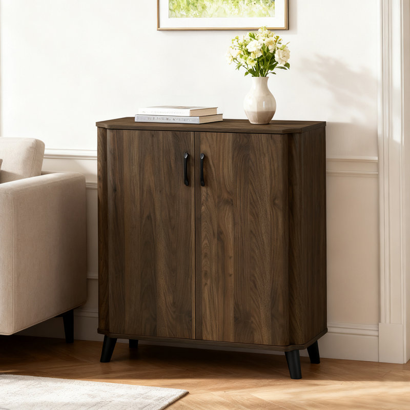 31.5" W Walnut Storage Cabinet with Doors, Mid-Century Modern Cabinet