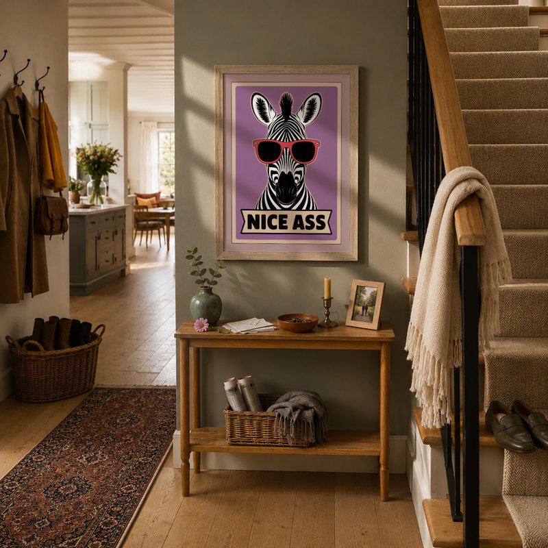 Cool Zebra Pop Art - Framed Print, A3 - 42.0 x 29.7 cm, Oak