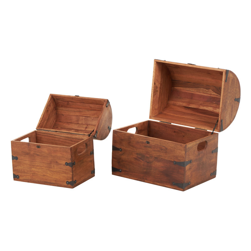 Jadis Wood Handmade Arched Storage Chest Decorative Brown Box with Black Metal Hardware