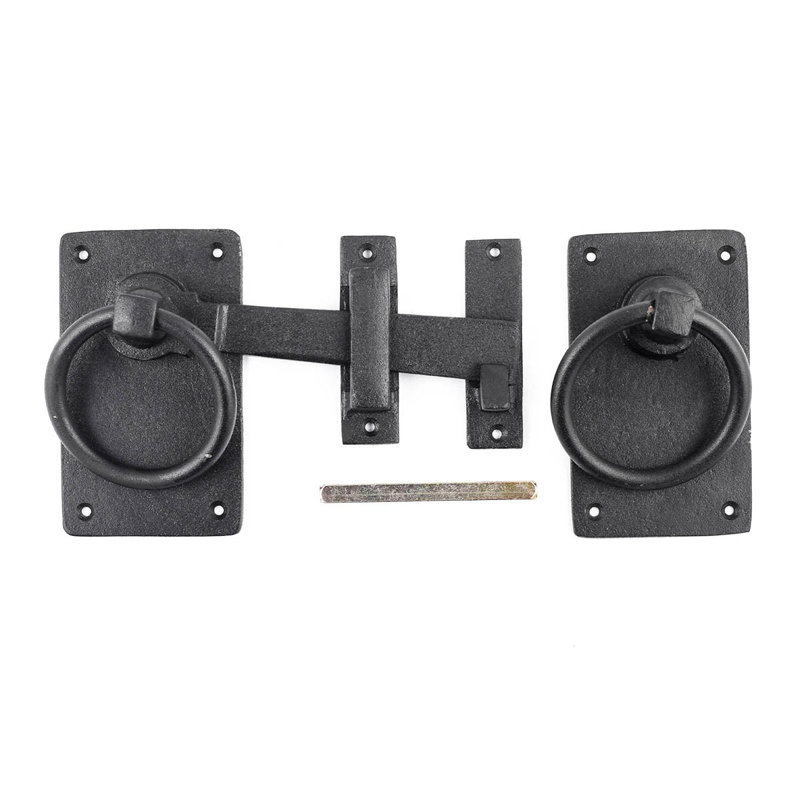 6.5" Black Wrought Iron Gate Turn Ring Flip Latch