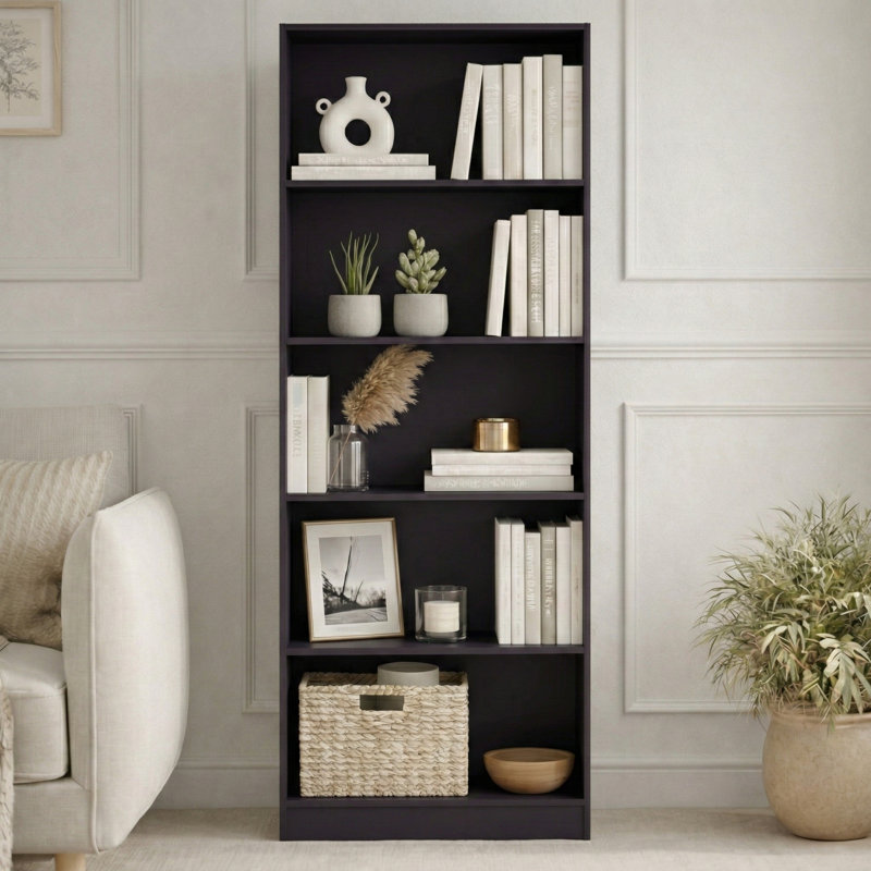 142cm H x 60cm W Standard Bookcase, Black, (5 Shelves) 175 cm H x 60 cm W x 24" D