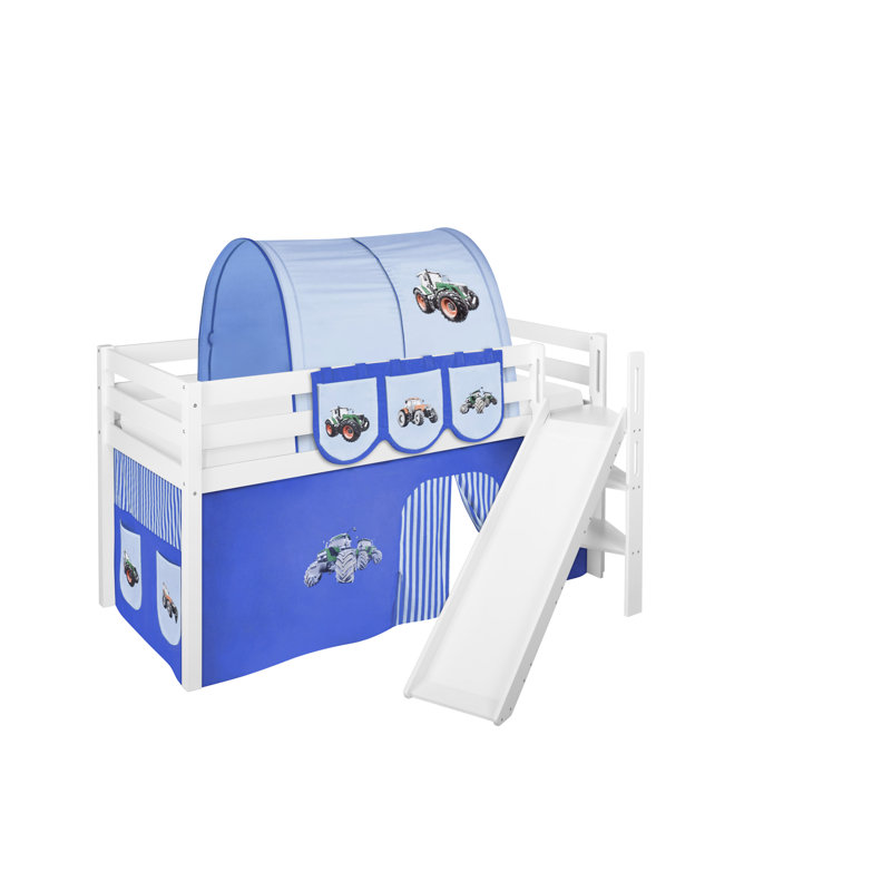 Jelle Mid Sleeper Bed with Curtain, Blue, European Single (90 x 200cm)