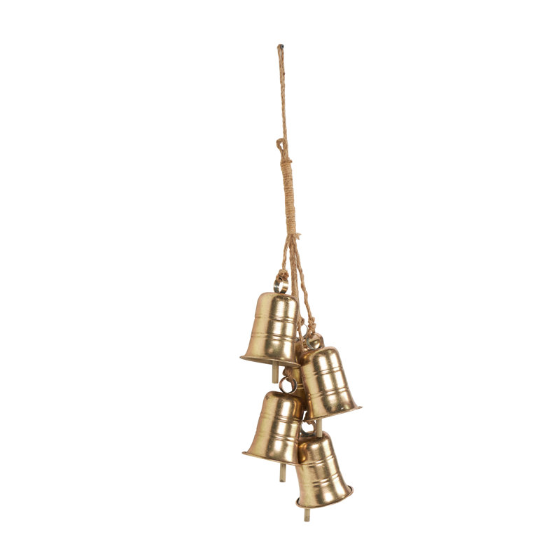 Jodina Metal Cluster Indoor Outdoor Gold Decorative Bells with Jute Hanging Rope