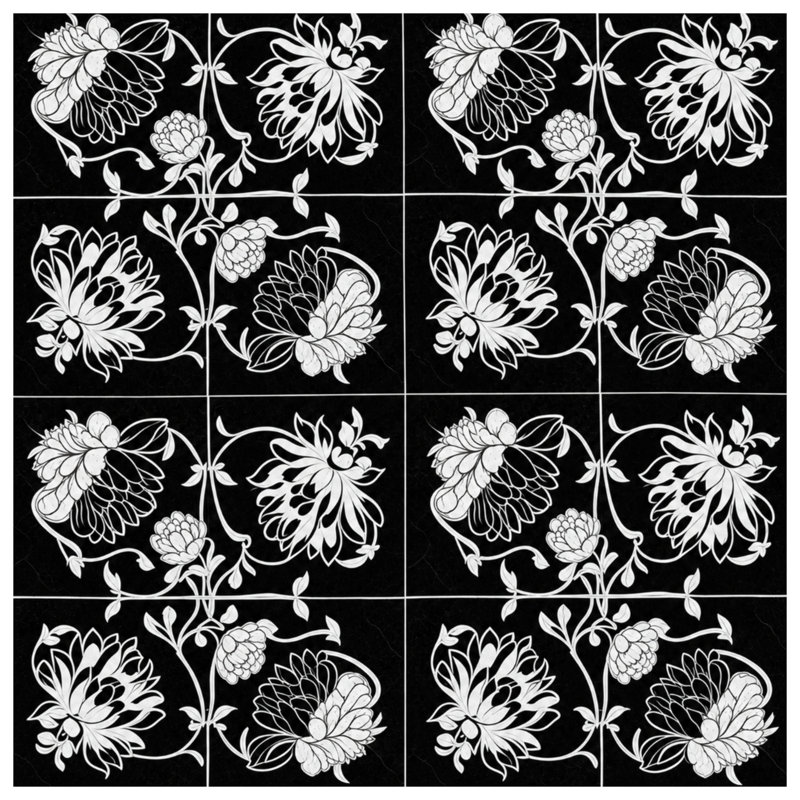 Tapisserie murale blanche à motif floral - Décoration murale florale, H 104 po x 88 avec 4 œillets
