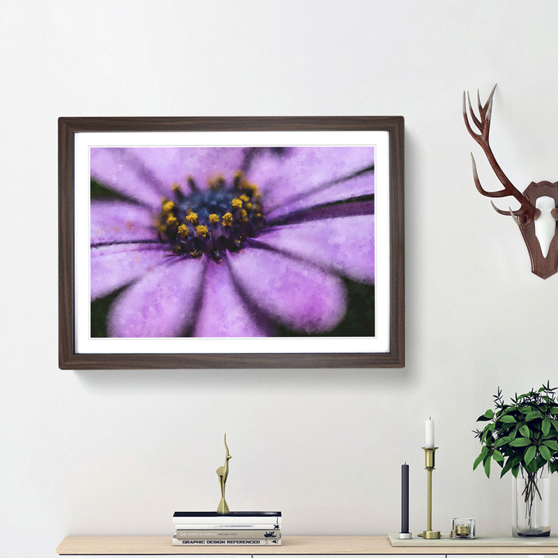 Pollen of a Purple Gerbera Flower - Picture Frame Painting Print, Walnut Framed, 24cm H x 33cm W x 2cm D