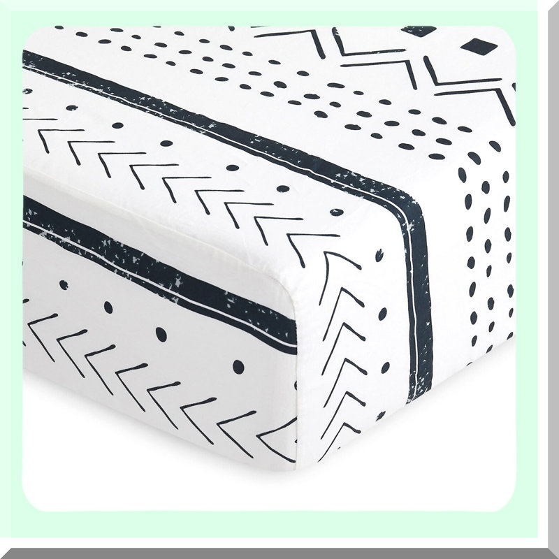 CottonGeometric Bedding Set - 4-Piece Deep Pocket Sheets in Black Modern Pattern. Luxurious Size Bed Sheets for a Neutral Aesthetic.