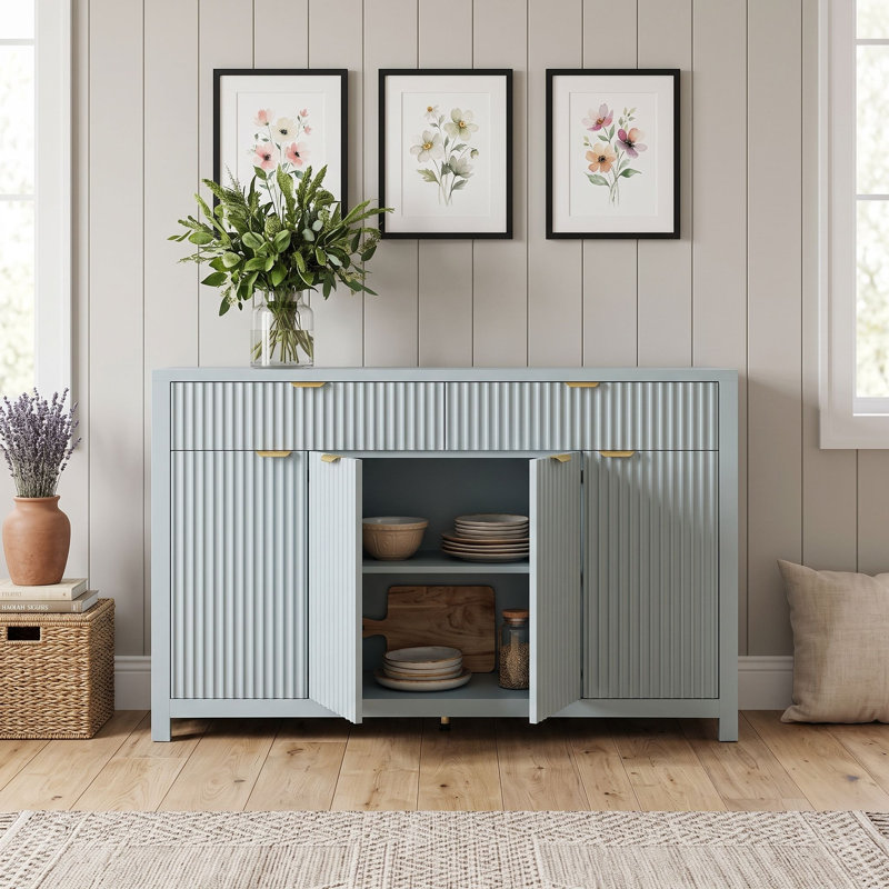 Buffet avec 2 tiroirs, 4 portes et tablettes réglables, Cyan