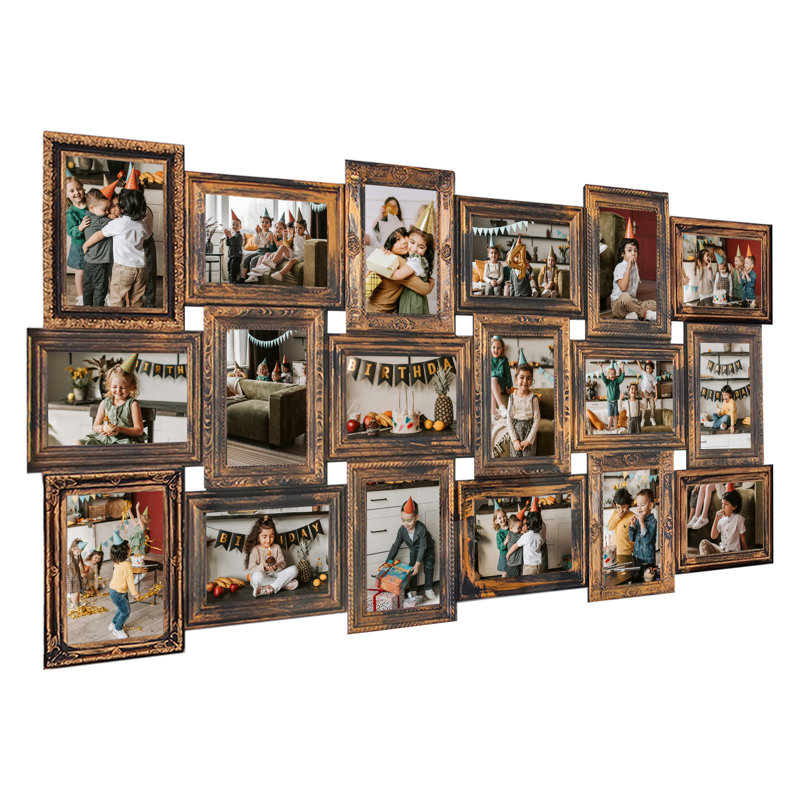 Cadre 18 photos à collage fixe pour photos 4 x 6, montage mural vertical et horizontal, Gold