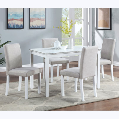 5 Piece Wooden Dining Table Set, Kitchen Table Set With A Rectangular Table And 4 Upholstered Chairs, Wooden Dining Room Table With Crystal Decoration And Chairs Set