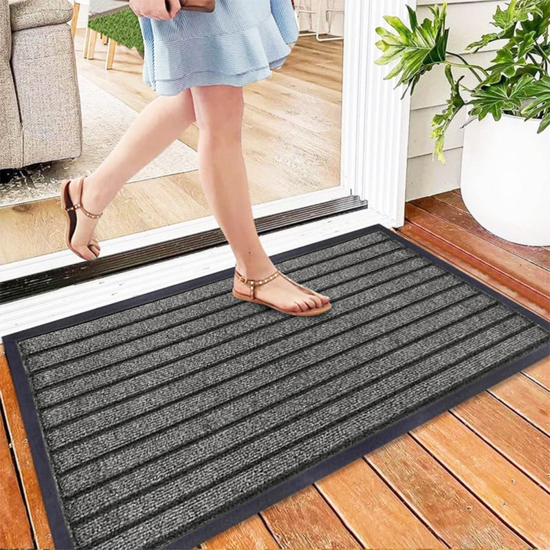Non-Slip Heavy-Duty Indoor Outdoor PVC Rubber Door Mat, Grey, 80cm W x 300cm L