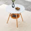 Table de salle à manger circulaire de 31,5 pouces de diamètre, plateau en panneau de fibres à densité moyenne blanc, pieds en bois, avec structure de panier de rangement tissé suspendu. Une table basse décontractée pouvant accueillir de 2 à 4 personnes.-198525175