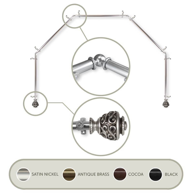 Tringle à rideaux simple réglable 0,81 po Charleen, Nickel satiné, 28 à 48 po (de chaque côté)