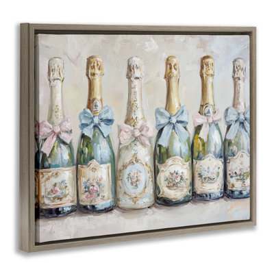 Victorian Bow Champagne Bottles Floating Frame, design by Petal Prints Design