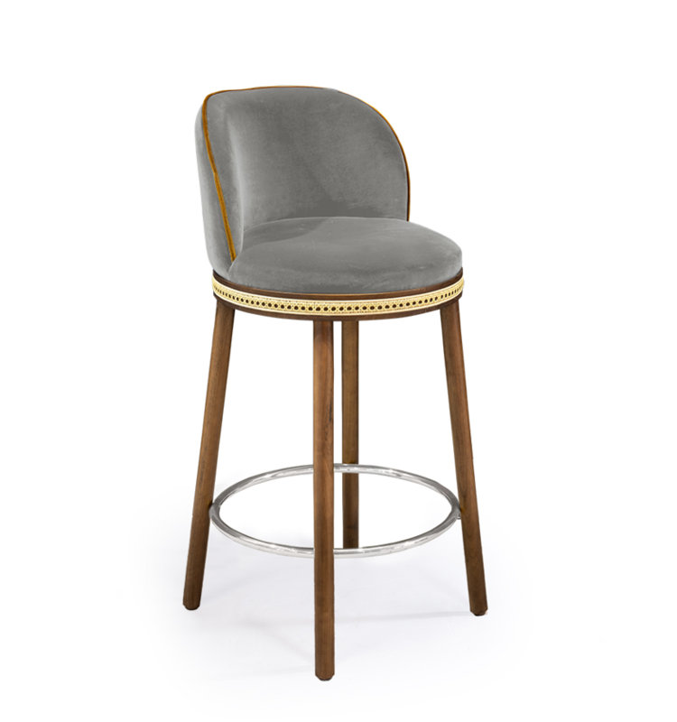 Tabouret de bar et de comptoir Alma, Tabouret de bar (siège d'une hauteur de 30 po), Brouillard, Nickel poli