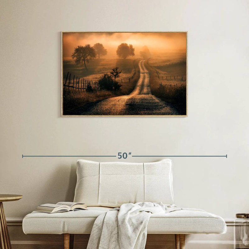 Champ de brouillard, Cadre flottant en bois naturel, 37 po x 25 po