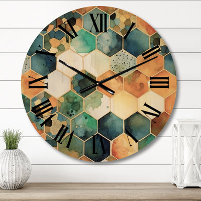 Horloge murale surdimensionnée en bois Hexagone III Colorfull